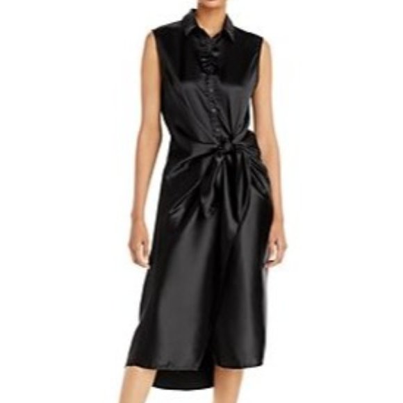 AQUA Tie Waist Black MIDI Dress in Black NWT - Picture 4 of 4